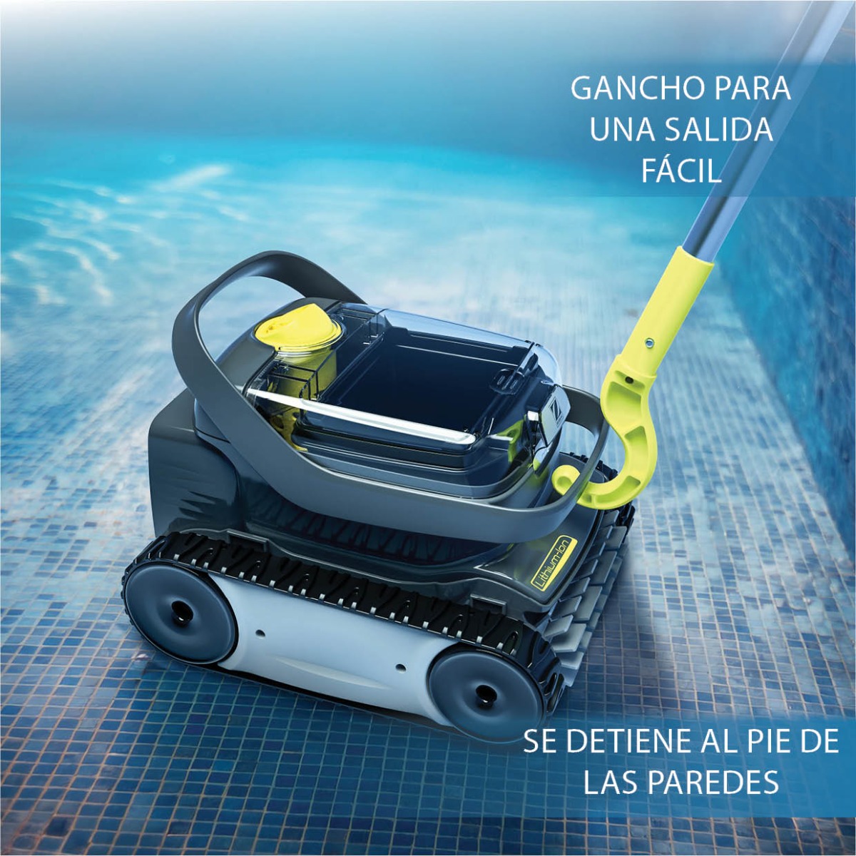 Gancho para sacar al robot sin cables de la piscina. 